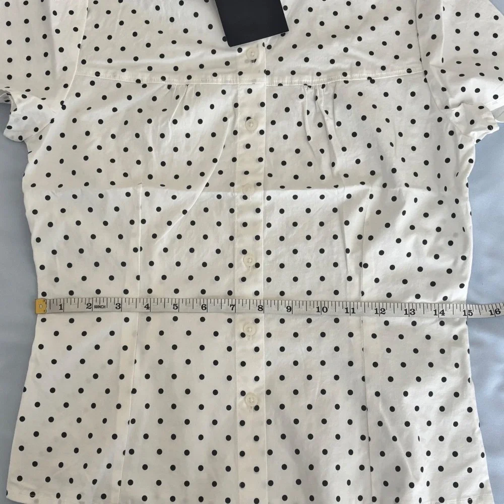 Brandy Melville Button Up Shirt Womens One Size White Polka Dot Peter Pan Collar - Picture 6 of 8